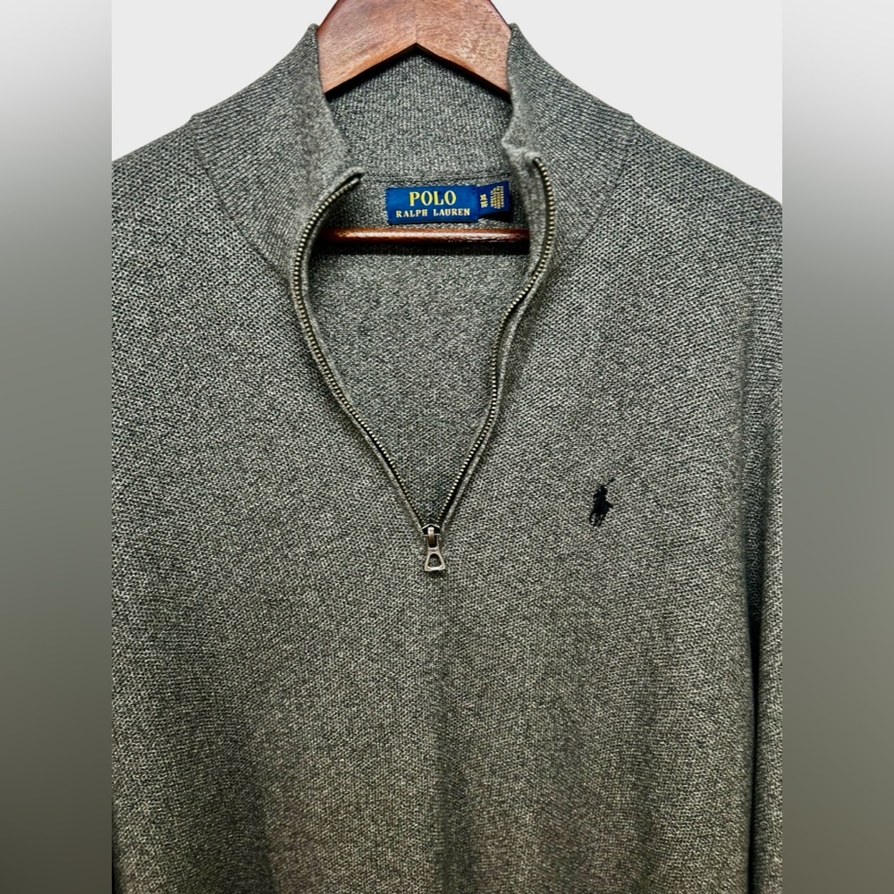 POLO Ralph Lauren XL Men’s Gray Pima Cotton 1/4 Zip Long Sleeve Pullover Sweater - Picture 5 of 9